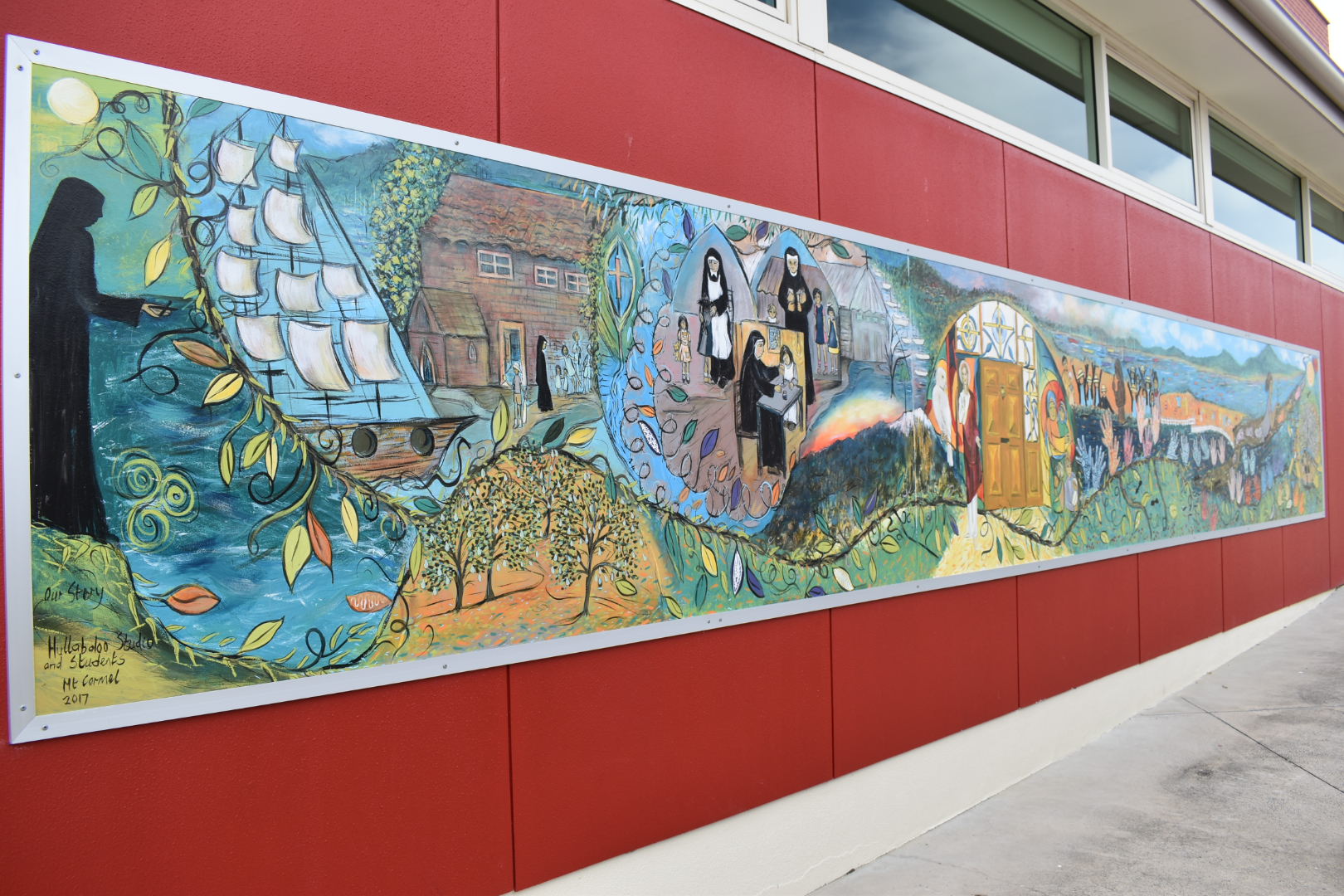 Artistic mural of the Sisters journey at Mt Carmel Catholic College, Sandy Bay