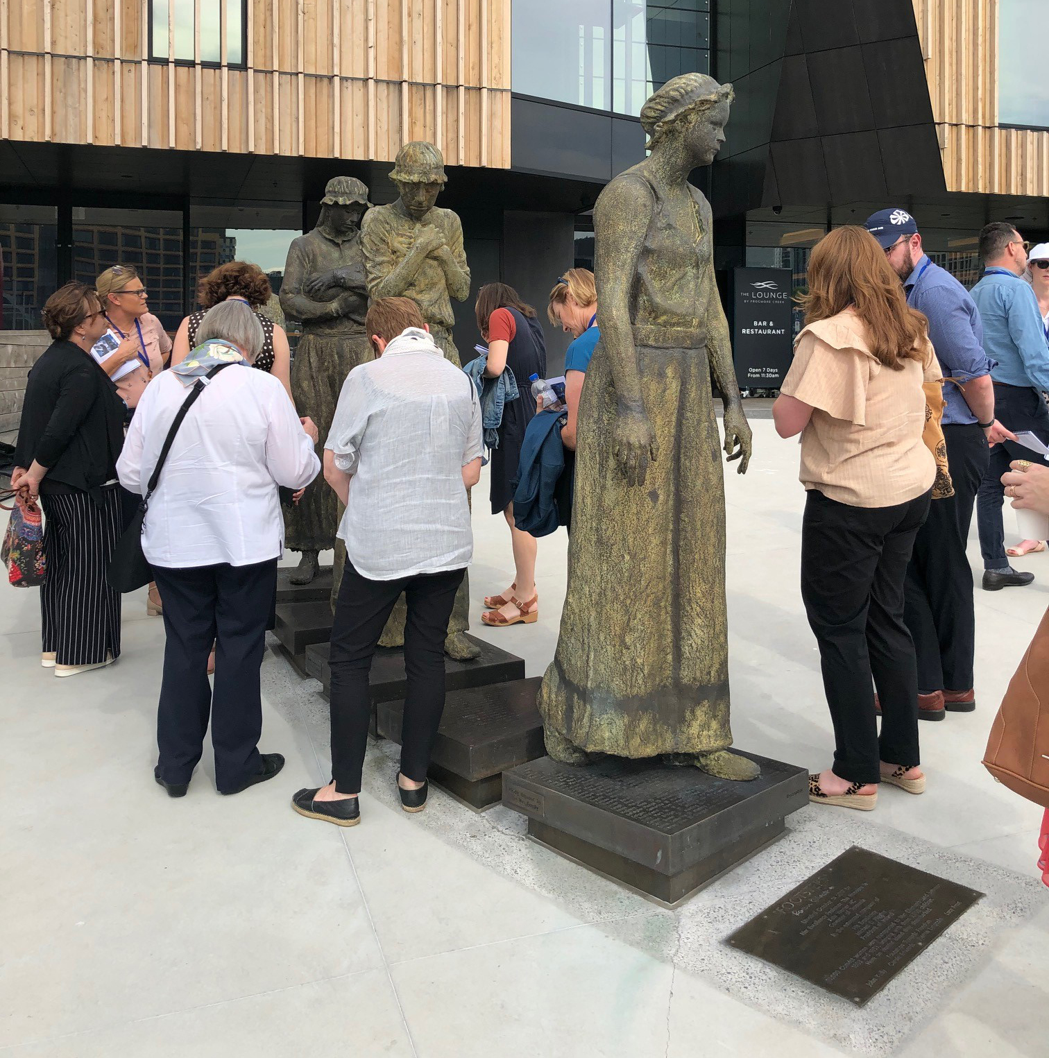 Pilgrims at the Footsteps towards Freedom statues at Macquarie Wharf